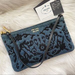 Authentic Prada denim pochette bag